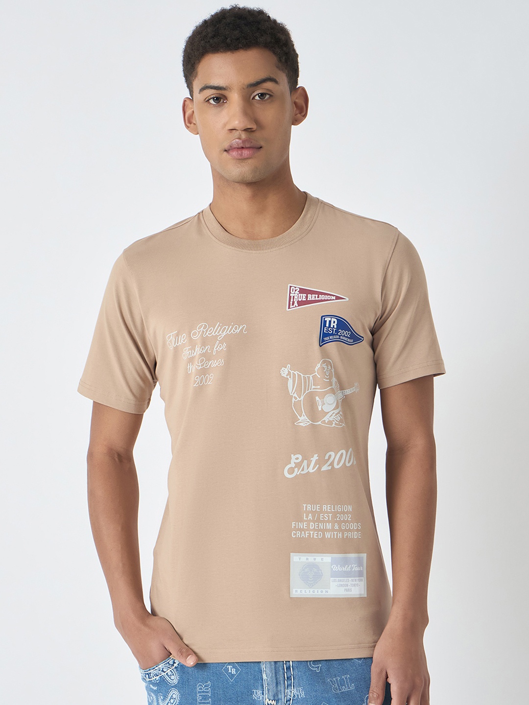 True Religion Men Typography Printed T-shirt, Beige