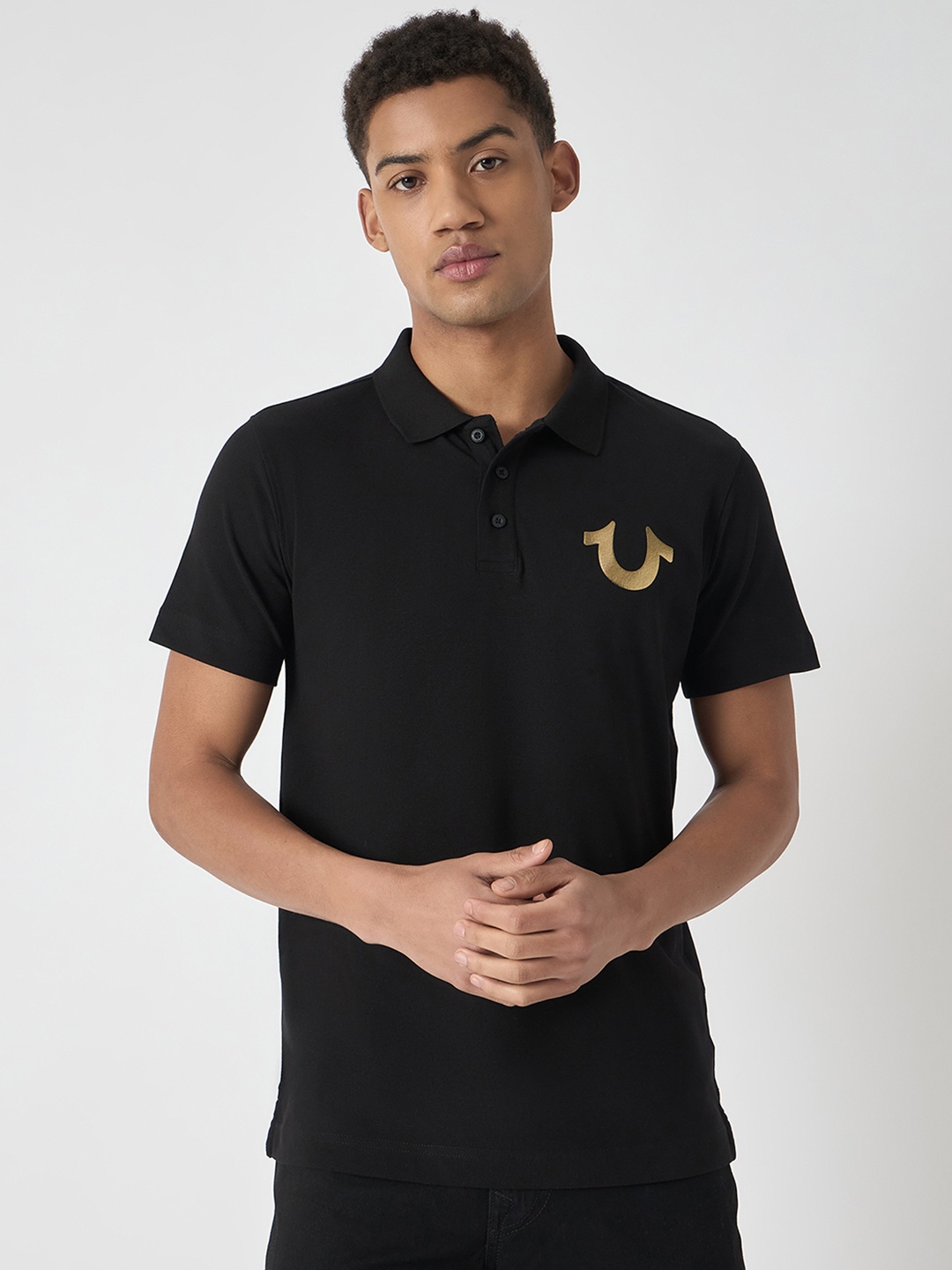 

True Religion Men Polo Collar T-shirt, Black