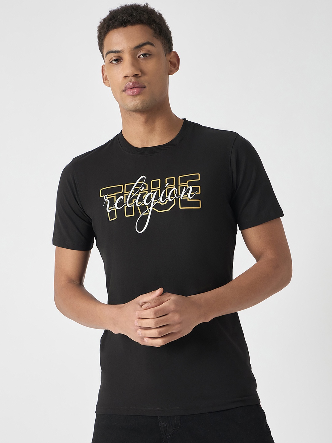 

True Religion Men Typography Printed T-shirt, Black