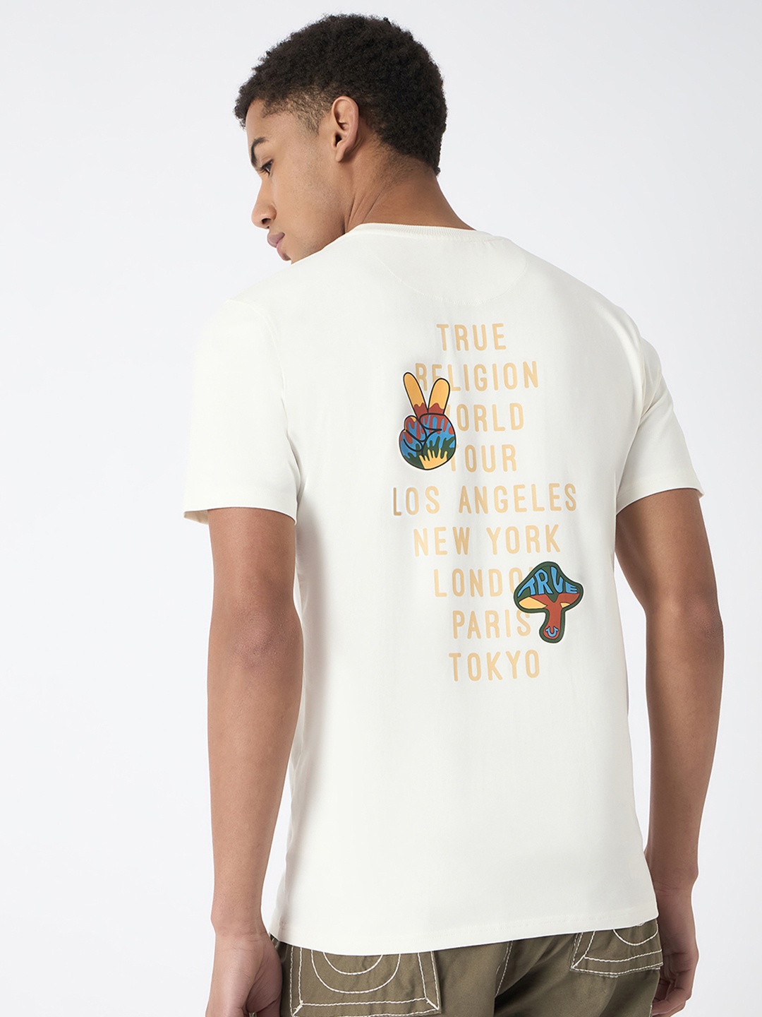 

True Religion Men Typography Printed T-shirt With Applique Detail, White