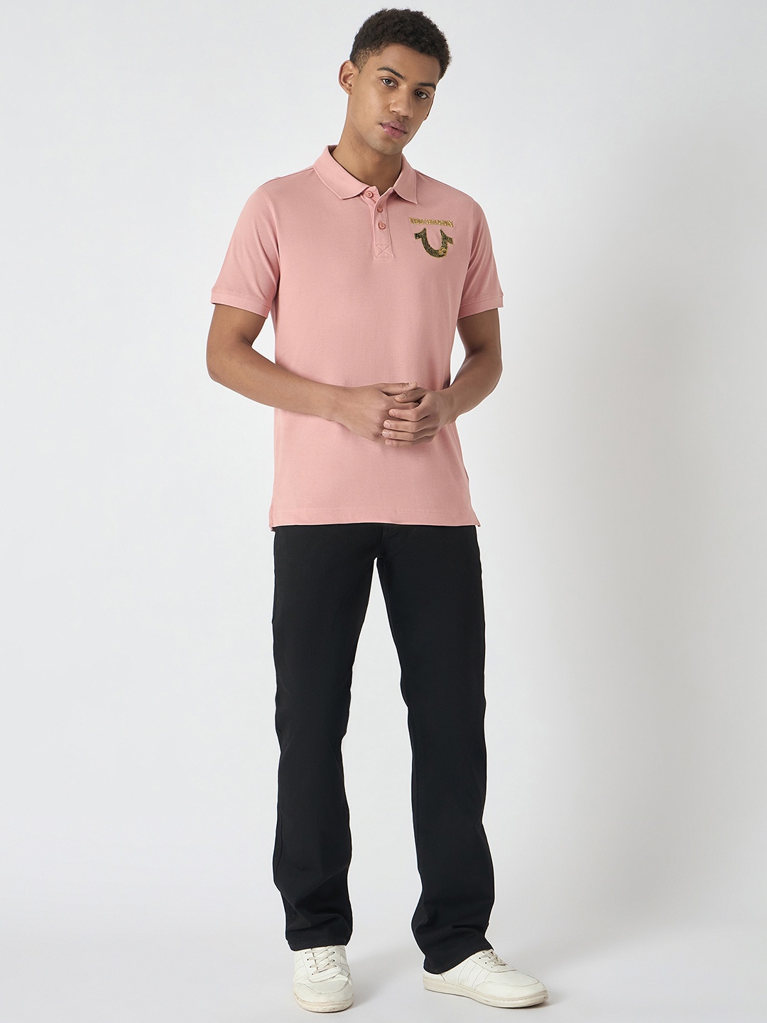 

True Religion Men Solid Cotton Polo T-Shirt, Pink