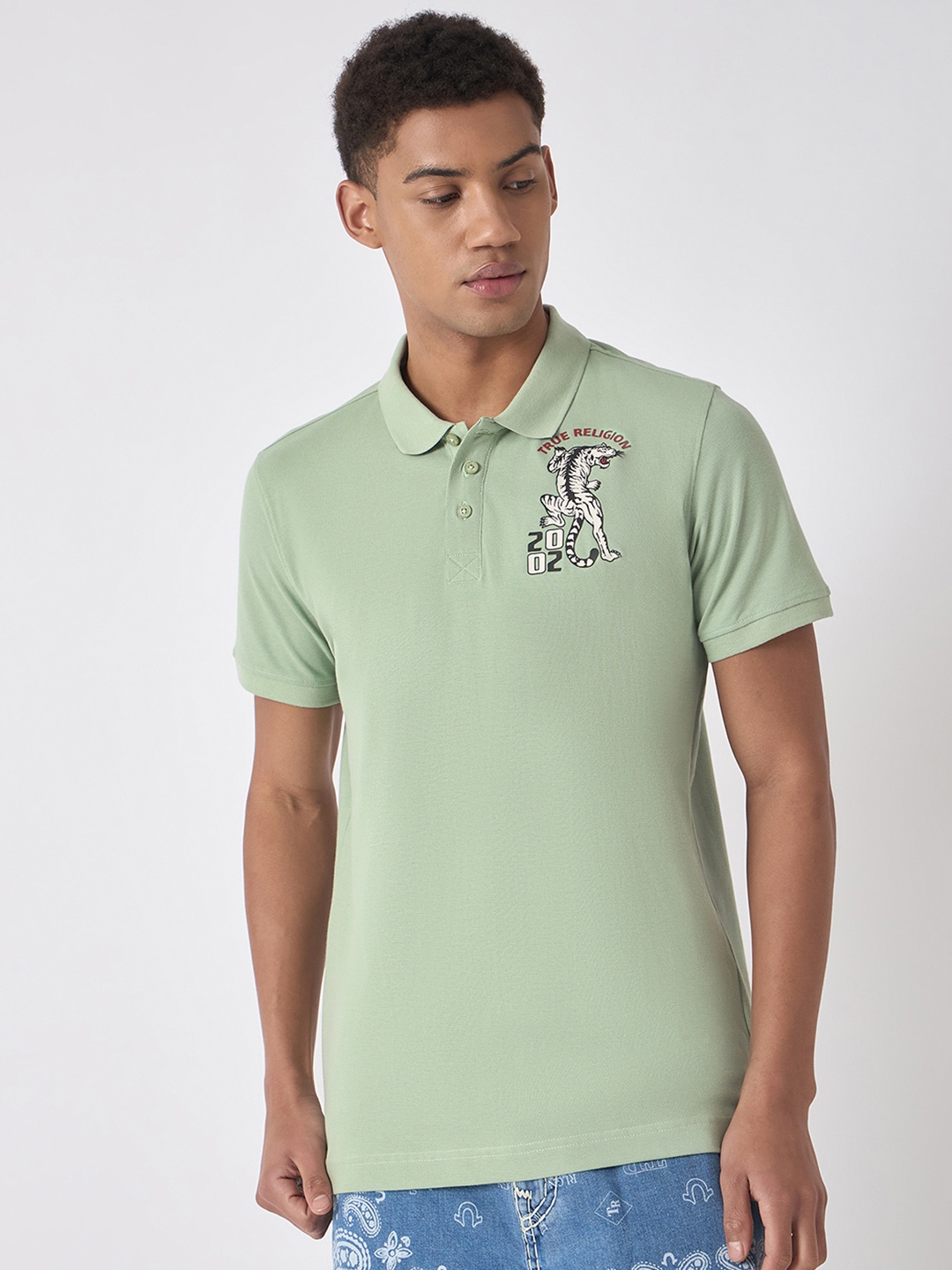 

True Religion Men Polo Collar Pure Cotton T-shirt, Green