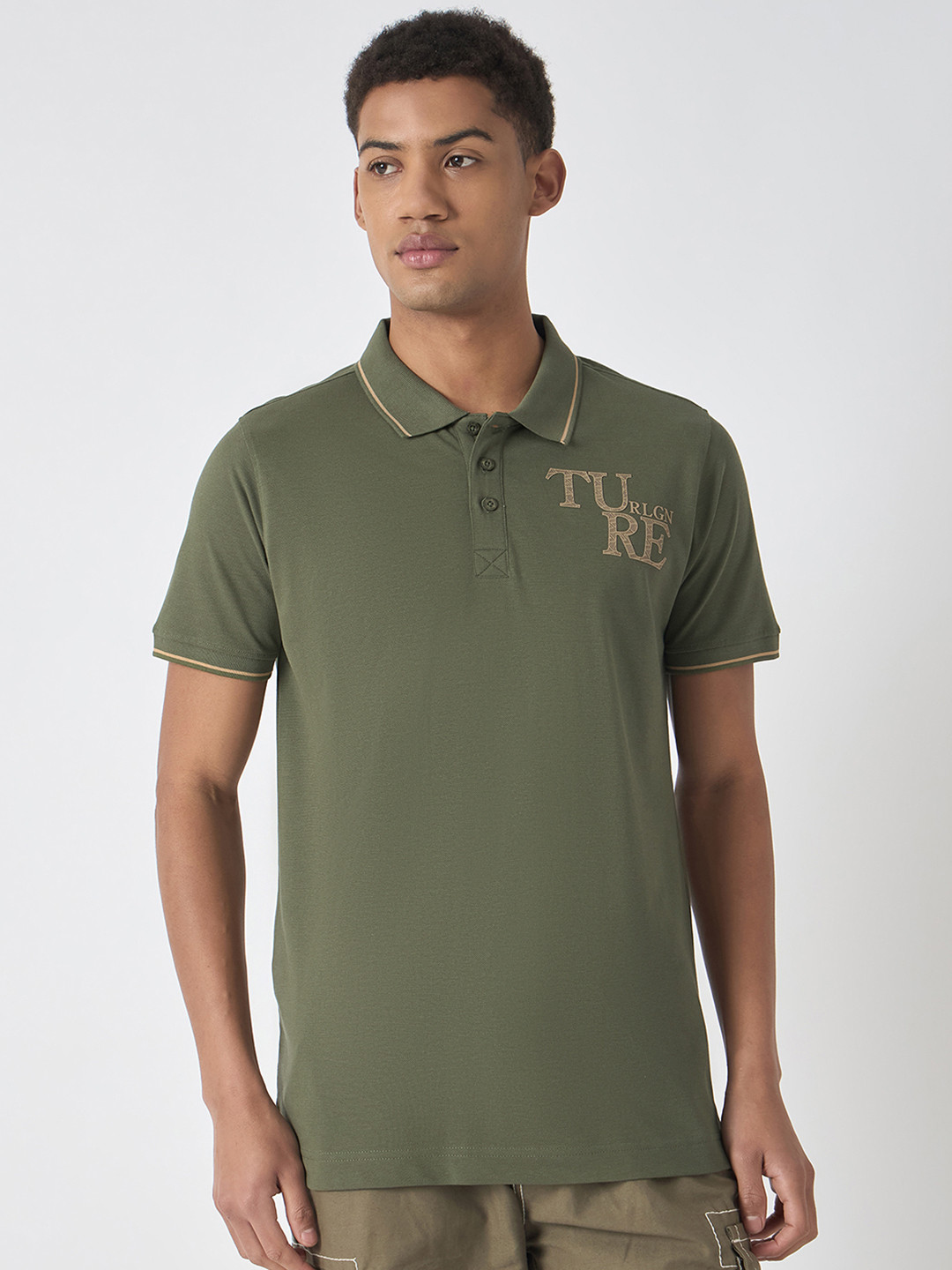 

True Religion Men Polo Collar Pure Cotton T-shirt, Green