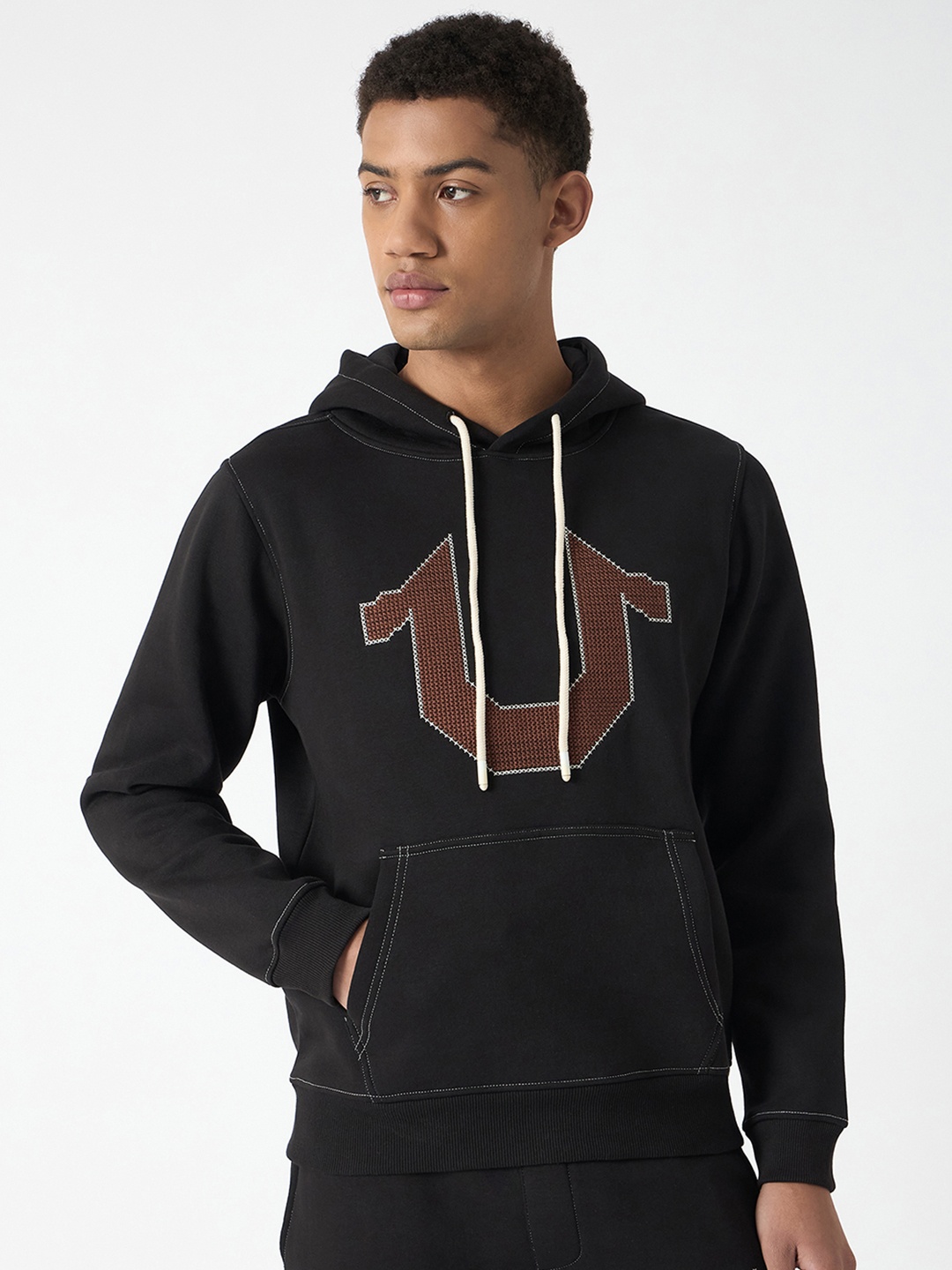 

True Religion Men Self Design Hooded Sweatshirt, Black