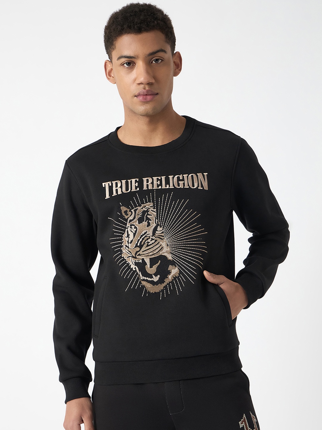 

True Religion Men Embroidered Round Neck Long Sleeves Sweatshirt, Black