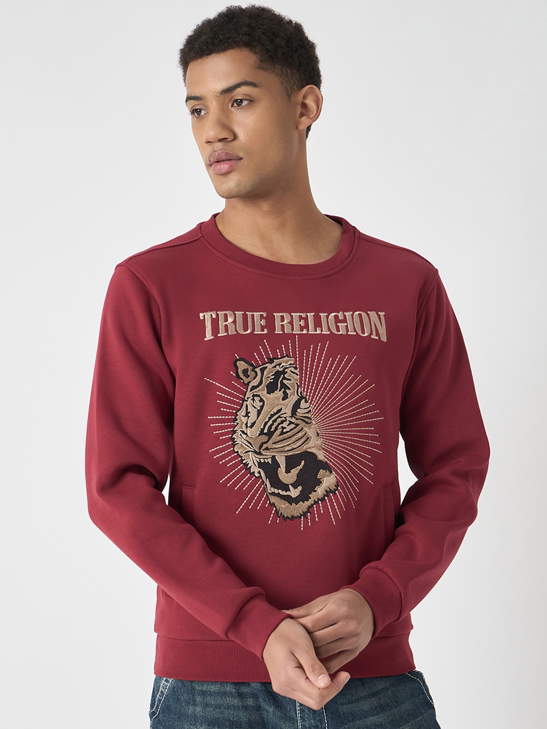 

True Religion Men Graphic Embroidered Cotton Sweatshirt, Red