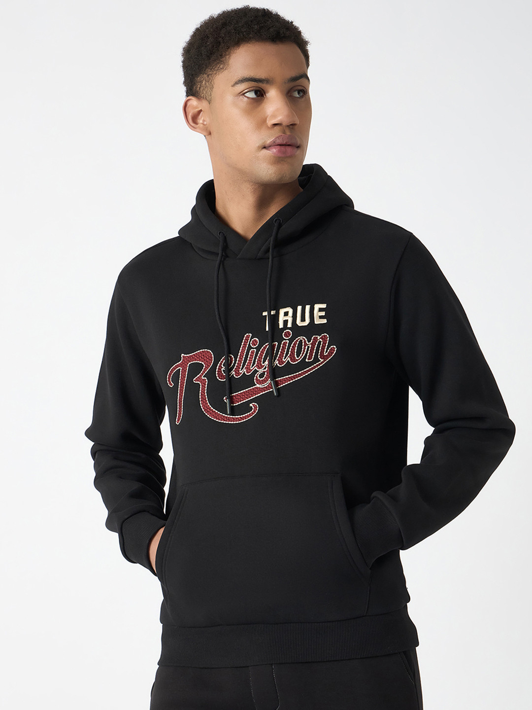 

True Religion Men Typography Embroidered Hooded Sweatshirt, Black