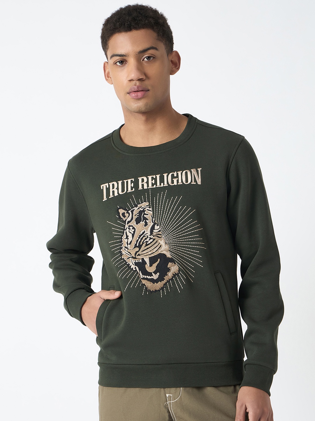 

True Religion Men Animal Embroidered Long Sleeves Sweatshirt, Green