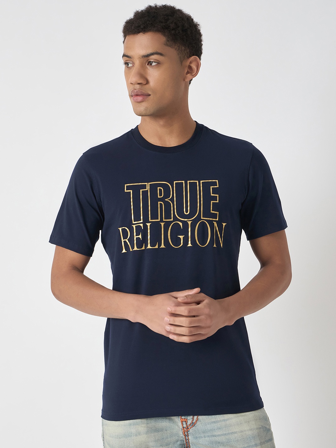 True Religion Men Typography Printed T-shirt, Navy blue