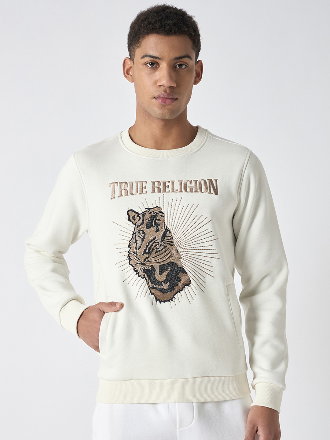 

True Religion Men Animal Embroidered Long Sleeves Sweatshirt, White