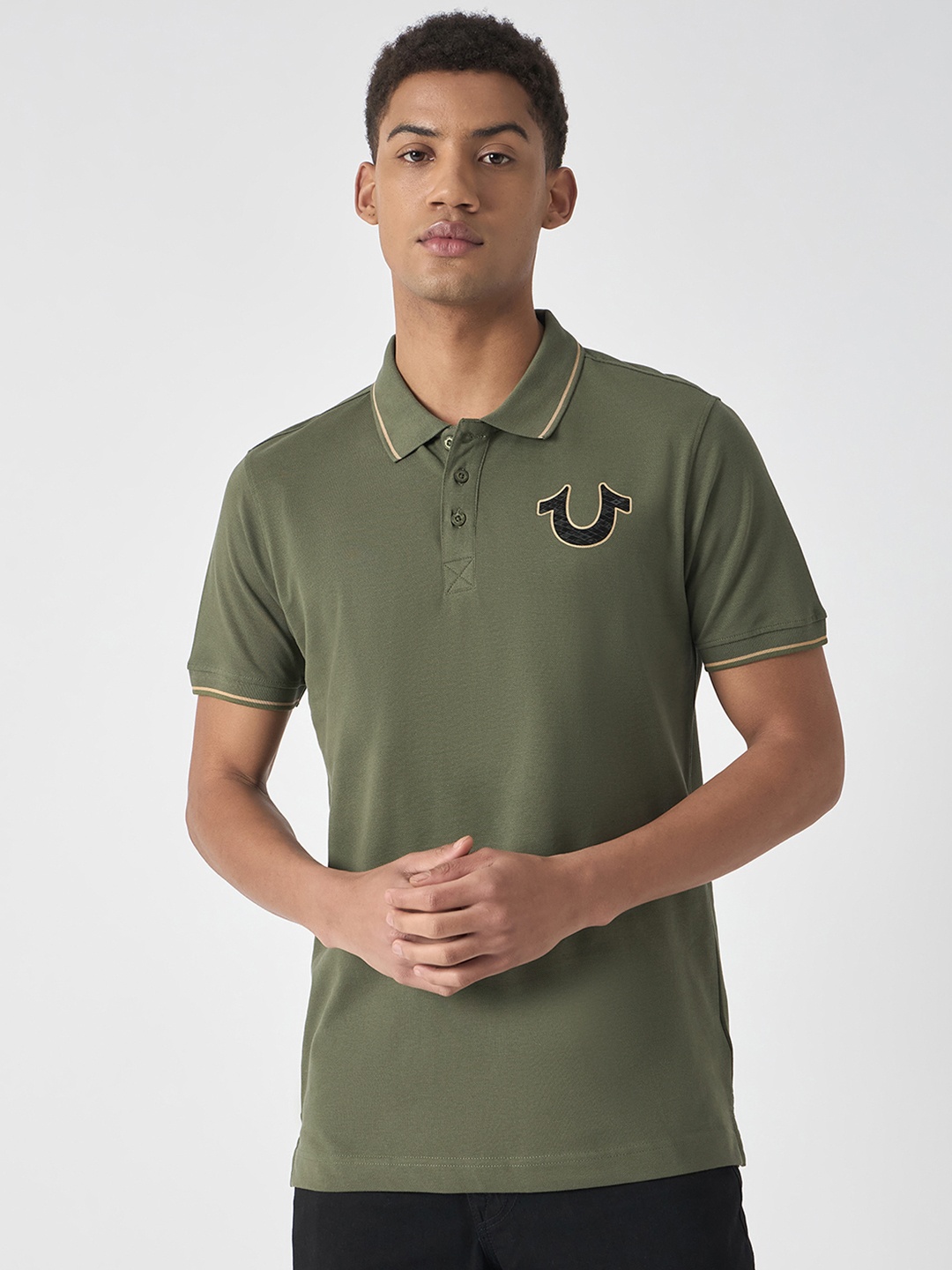 

True Religion Men Polo Collar T-shirt, Green