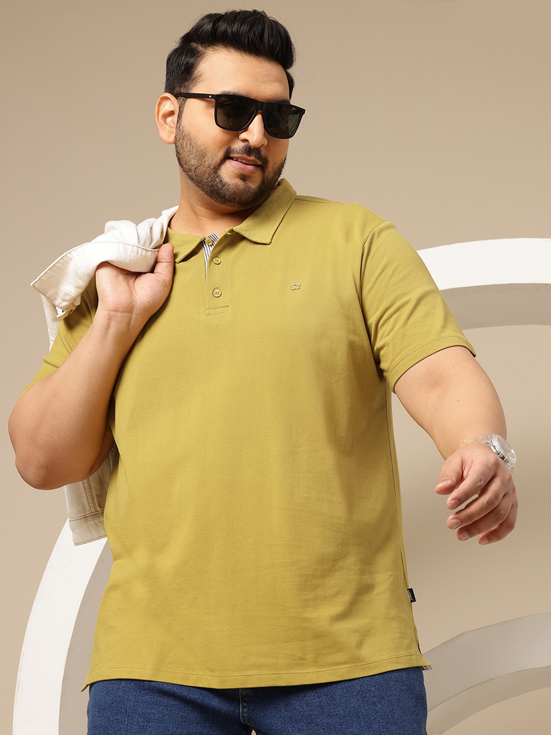 

Sztori Plus Size Polo Collar Pure Cotton T-shirt, Lime green