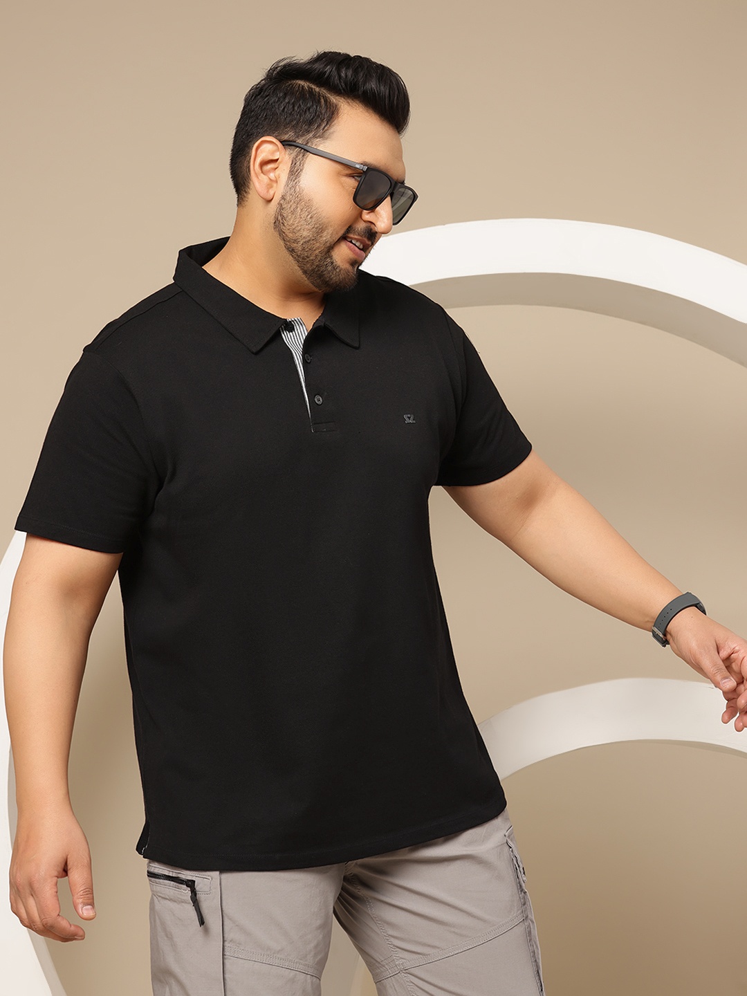 

Sztori Plus Size Polo Collar Pure Cotton T-shirt, Black