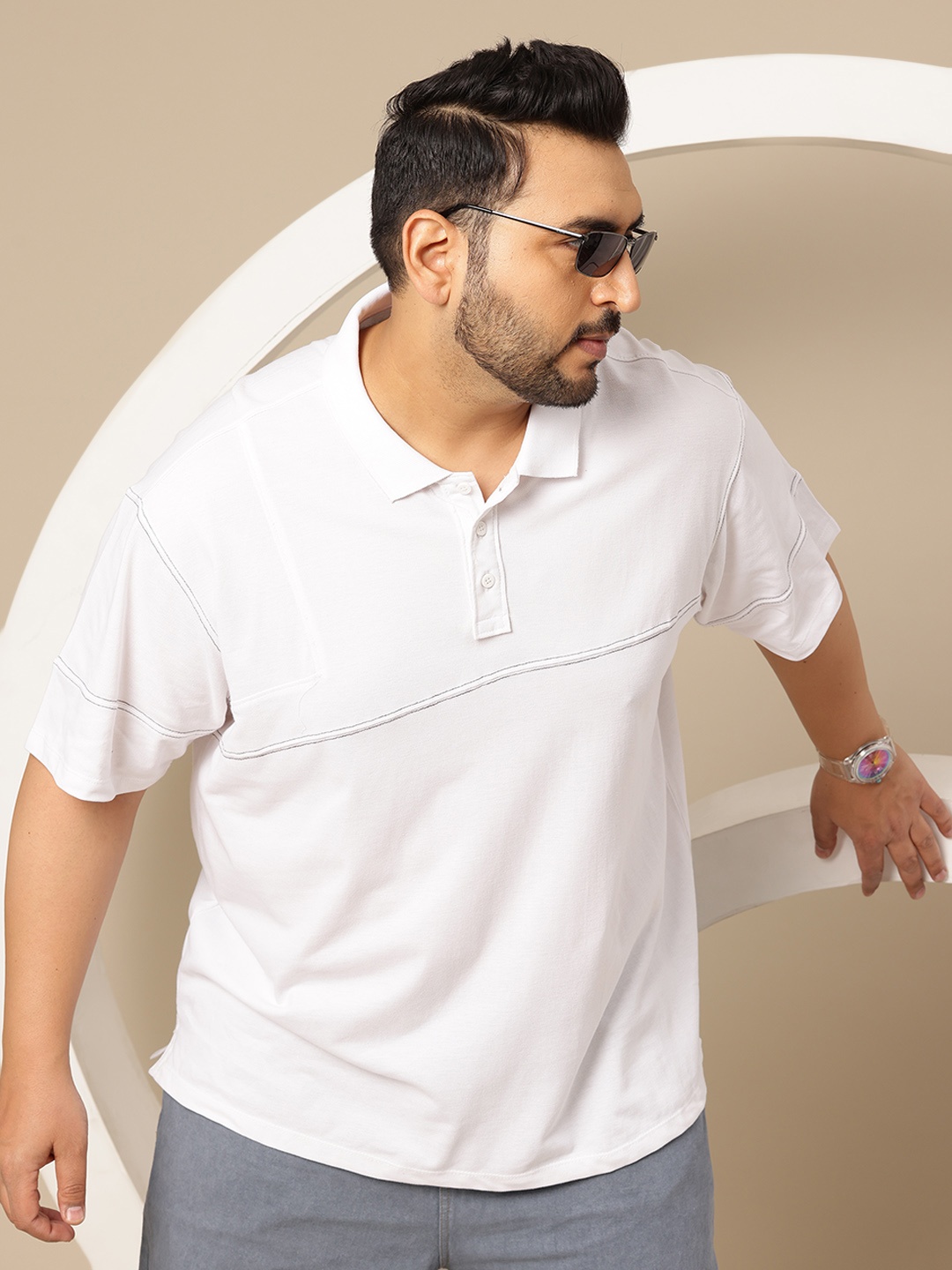 

Sztori Plus Size Polo Collar Pure Cotton T-shirt, White