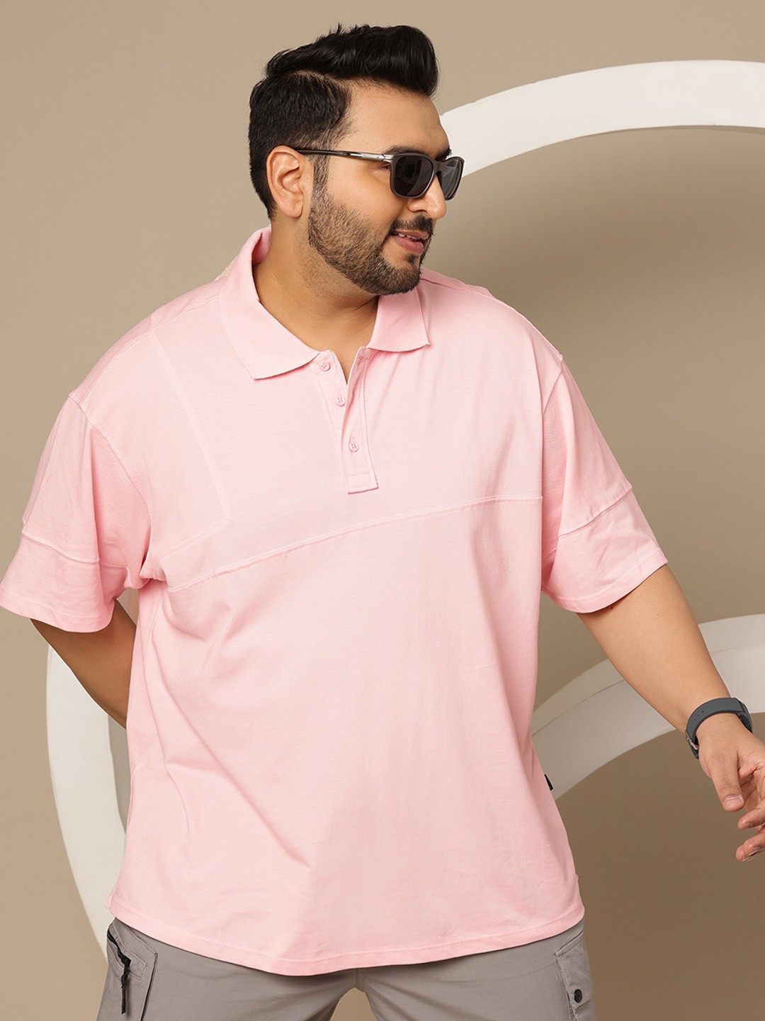 

Sztori Plus Size Polo Collar Pure Cotton T-shirt, Pink