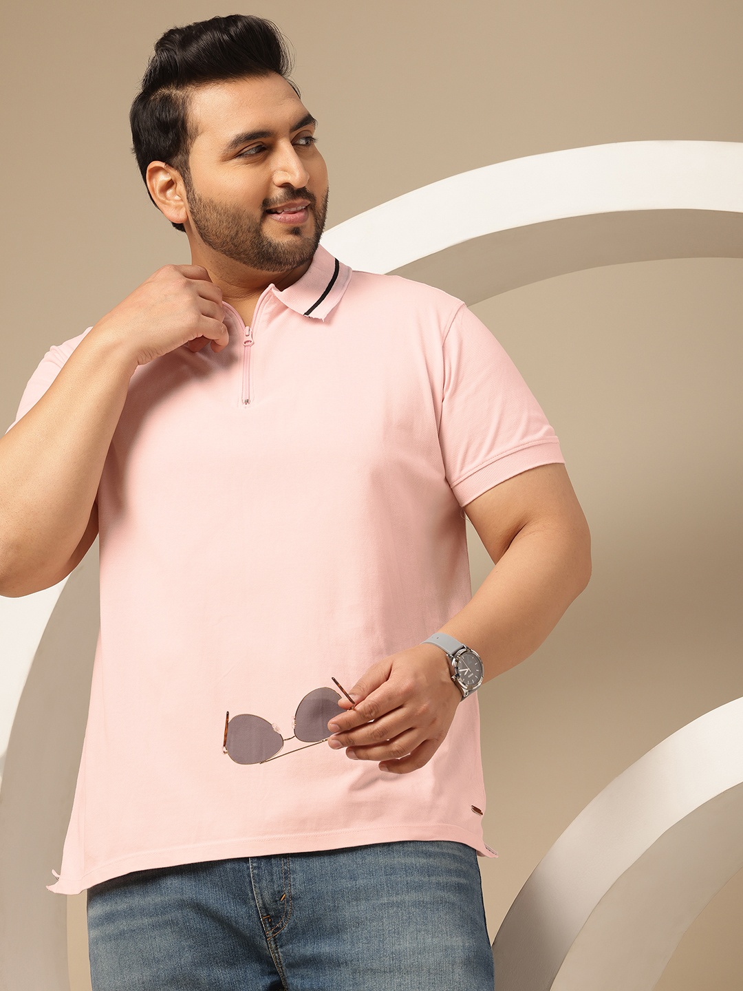 

Sztori Men Plus Size Pure Cotton T-shirt, Pink