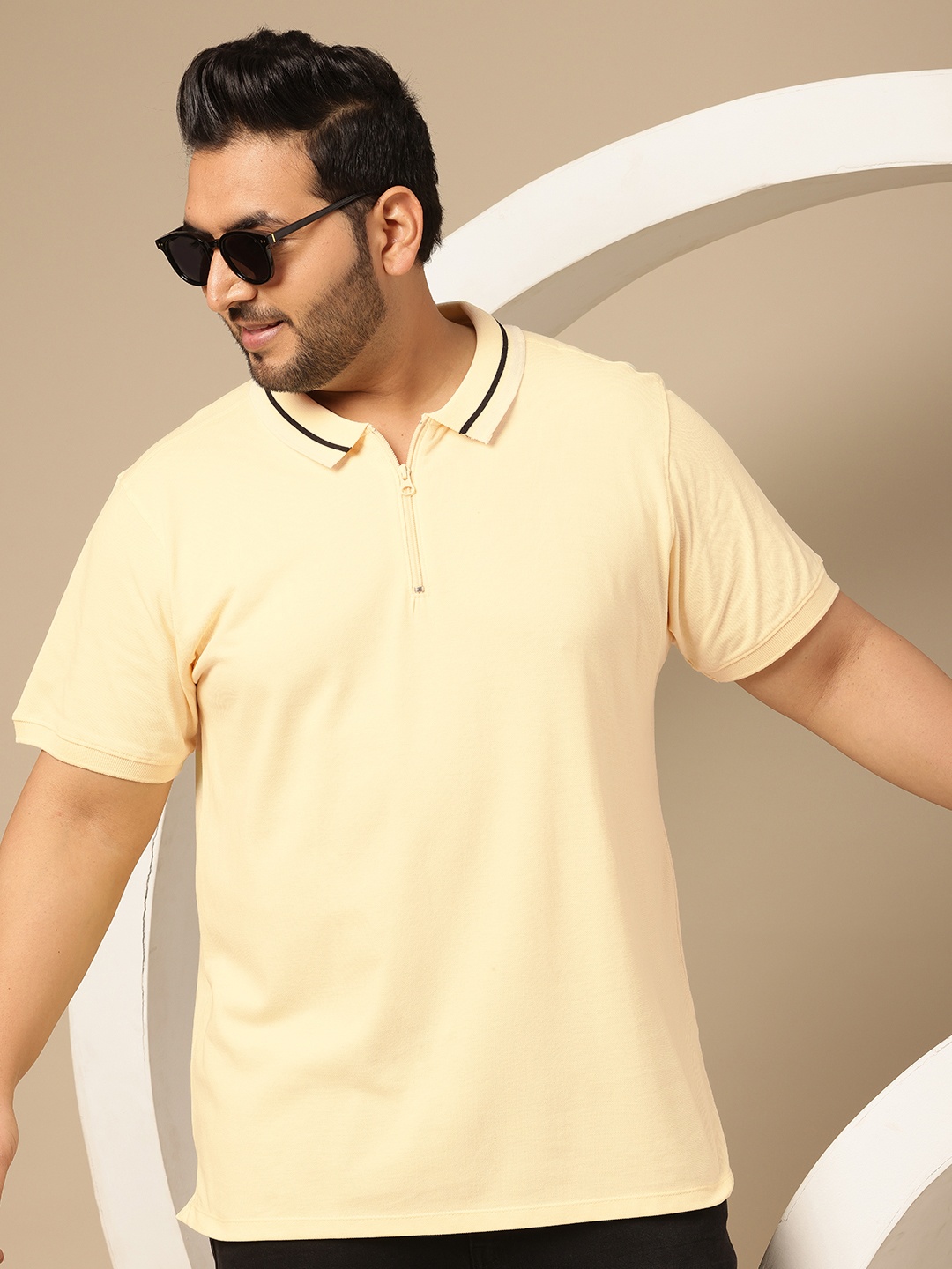 

Sztori Plus Size Polo Collar Pure Cotton T-shirt, Yellow