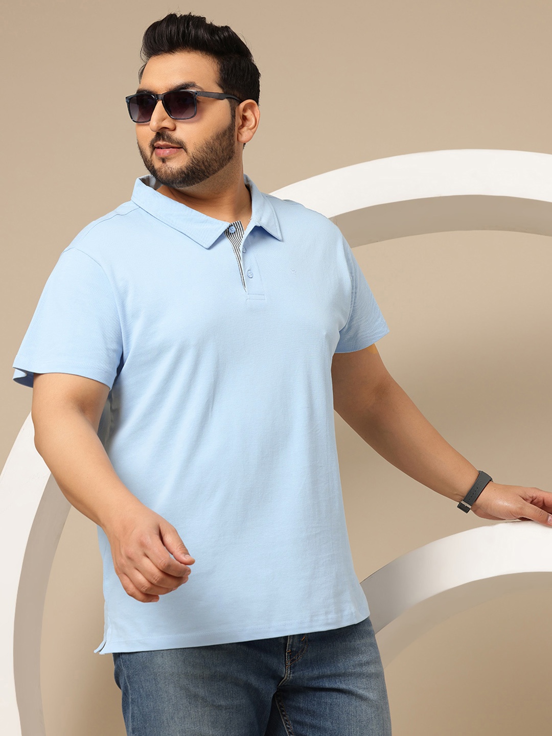 

Sztori Plus Size Polo Collar Pure Cotton T-shirt, Blue