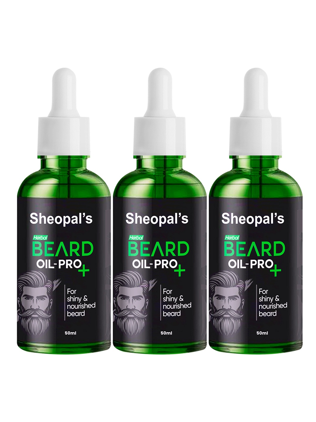 

Sheopal's Set Of 3 Herbal Beard Growth Oil Pro+ With Almond Coconut & Amla Oil- 50 ml Each, Green