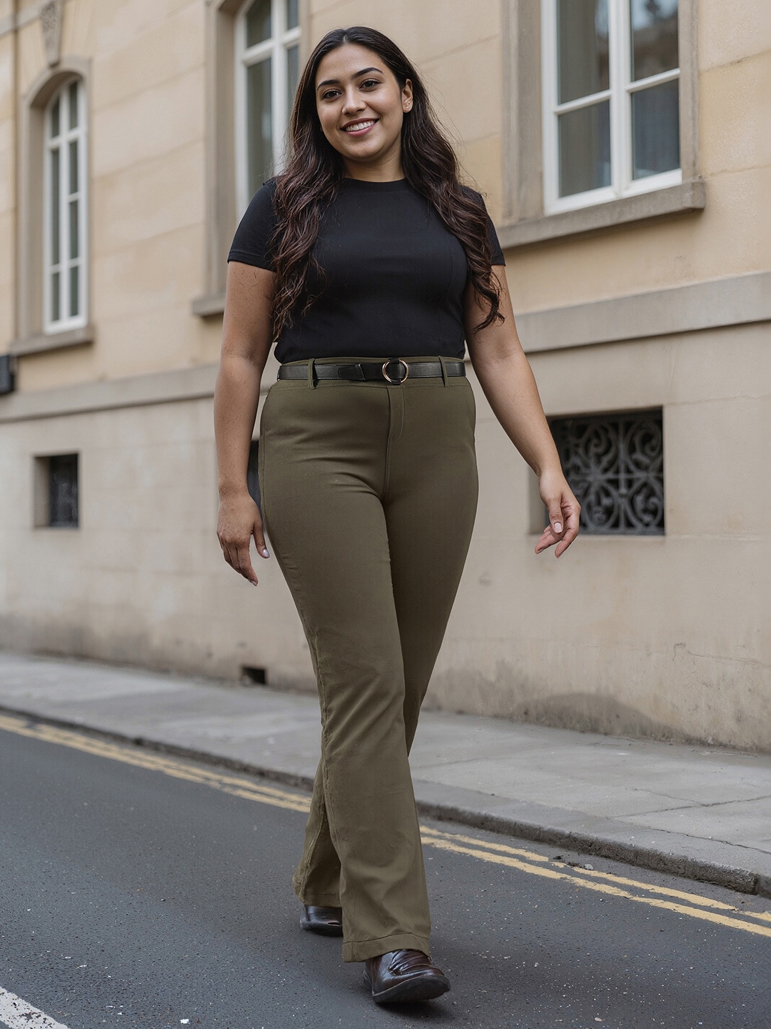 

Blissclub Women Flared High-Rise Trouser, Green