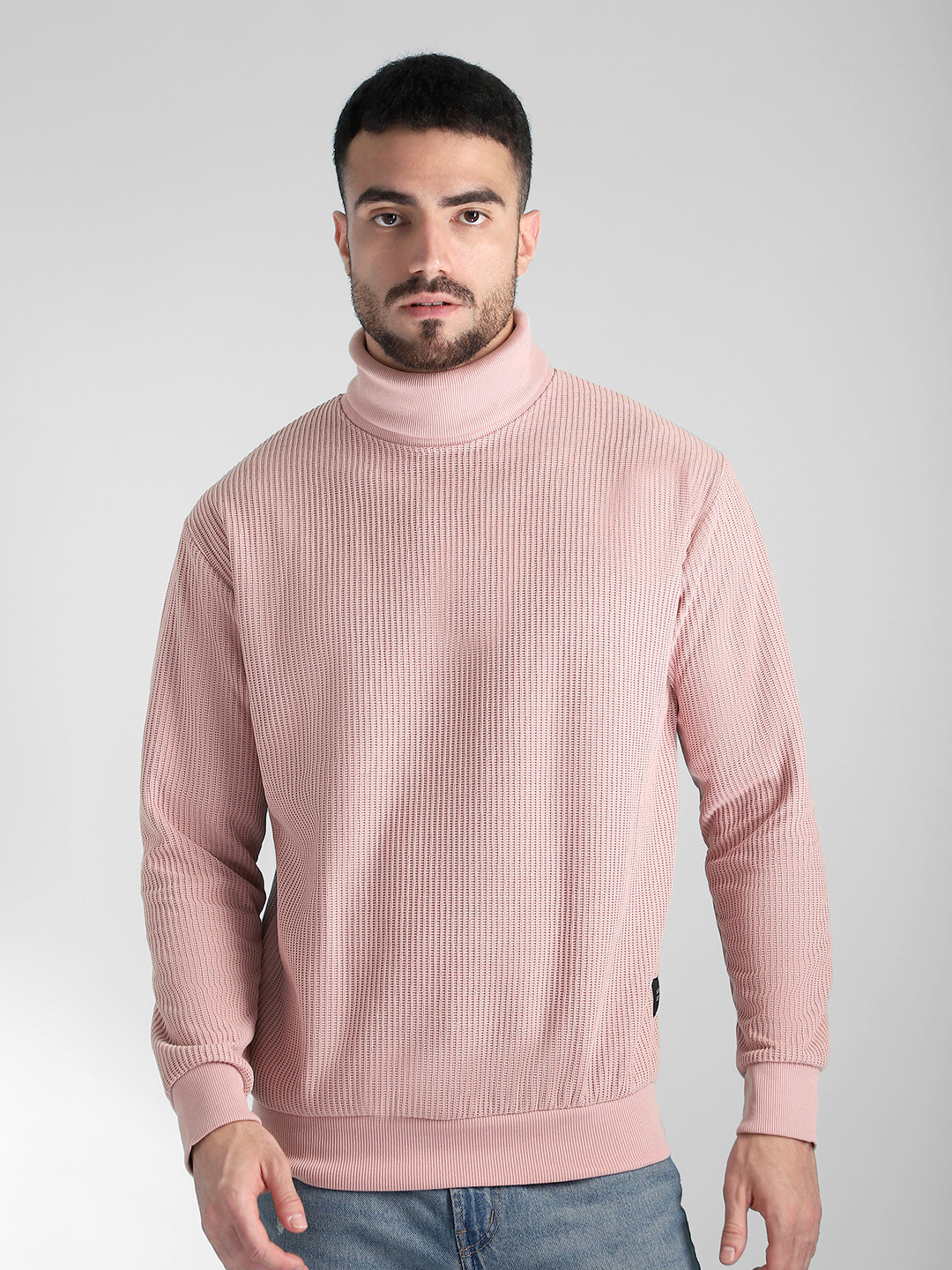 

Beyoung Men Striped Turtle Neck Woolen Sweatshirt, Pink