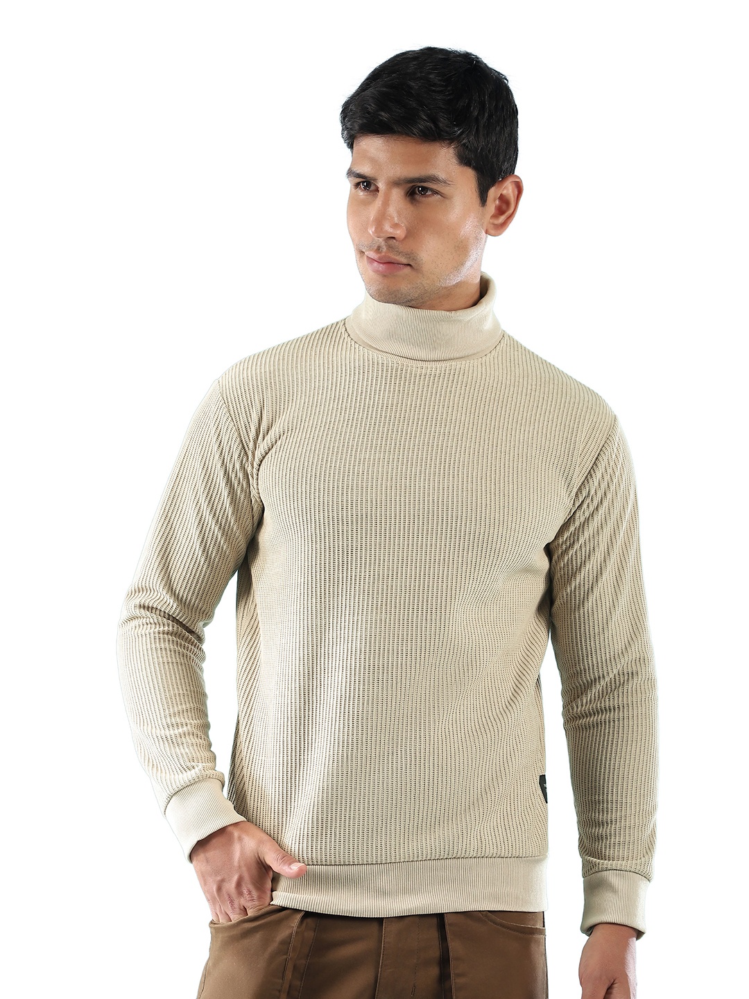 

Beyoung Men Turtle Neck Pullover Sweatshirt, Beige