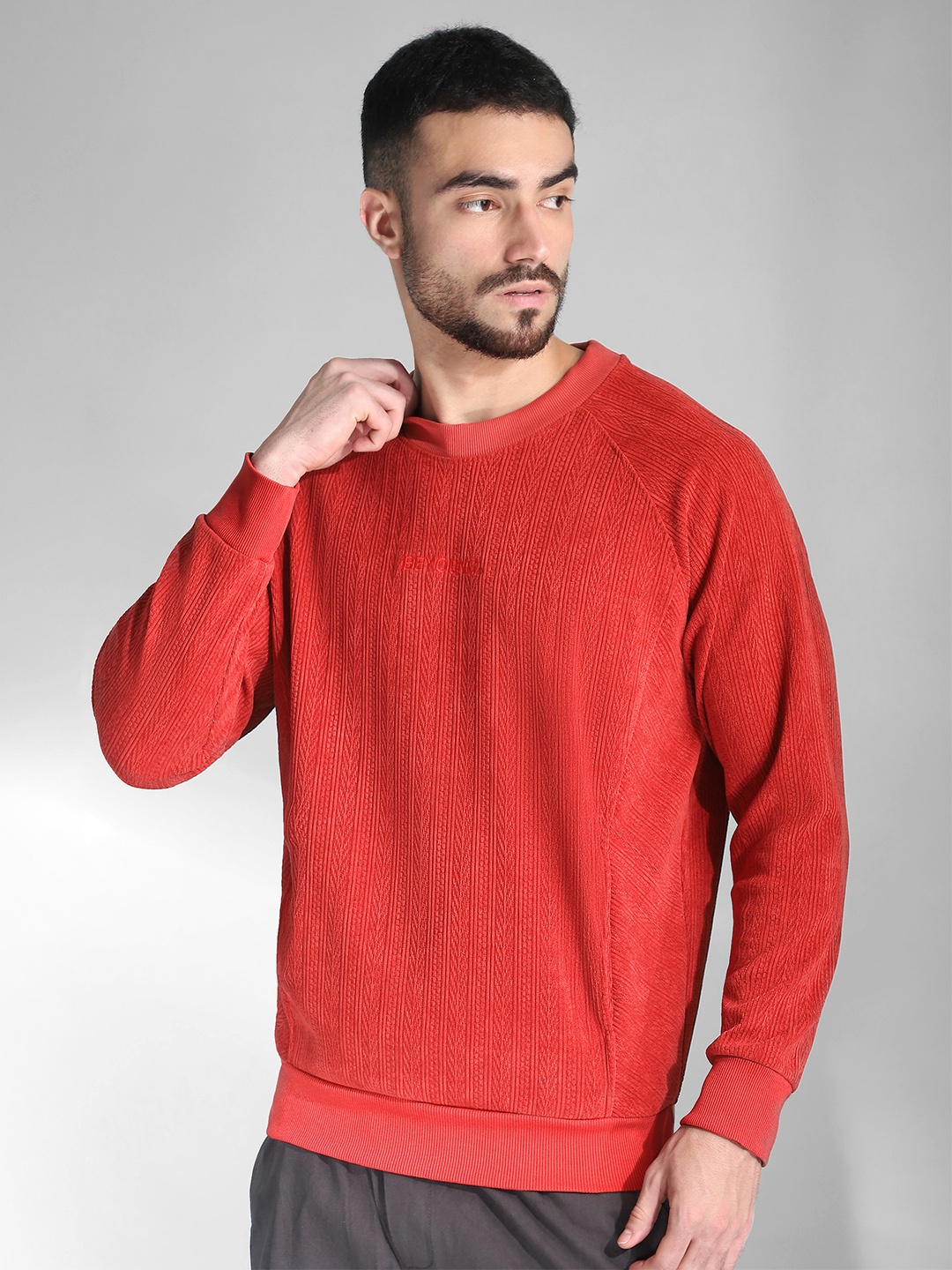

Beyoung Men Striped Sweatshirt, Red