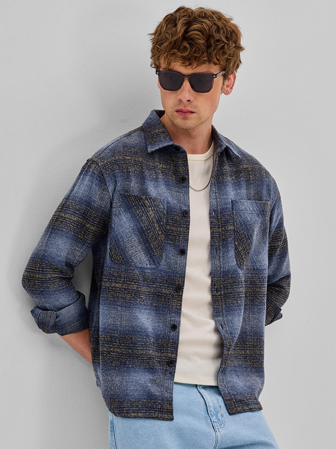 

Snitch Checked Relaxed Fit Shackets, Blue