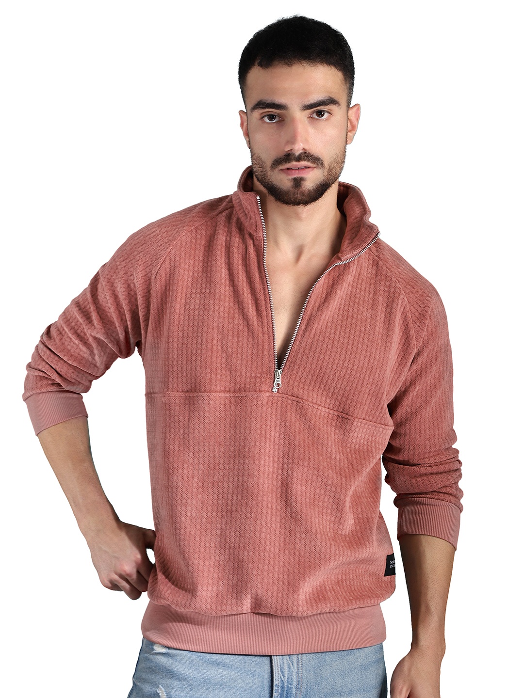 

Beyoung Men Self Design Sweatshirt, Mauve