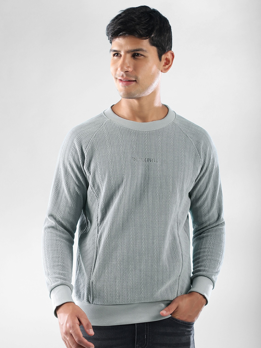

Beyoung Men Self Design Wool Round Neck Long Sleeves Pullover Sweatshirt, Grey