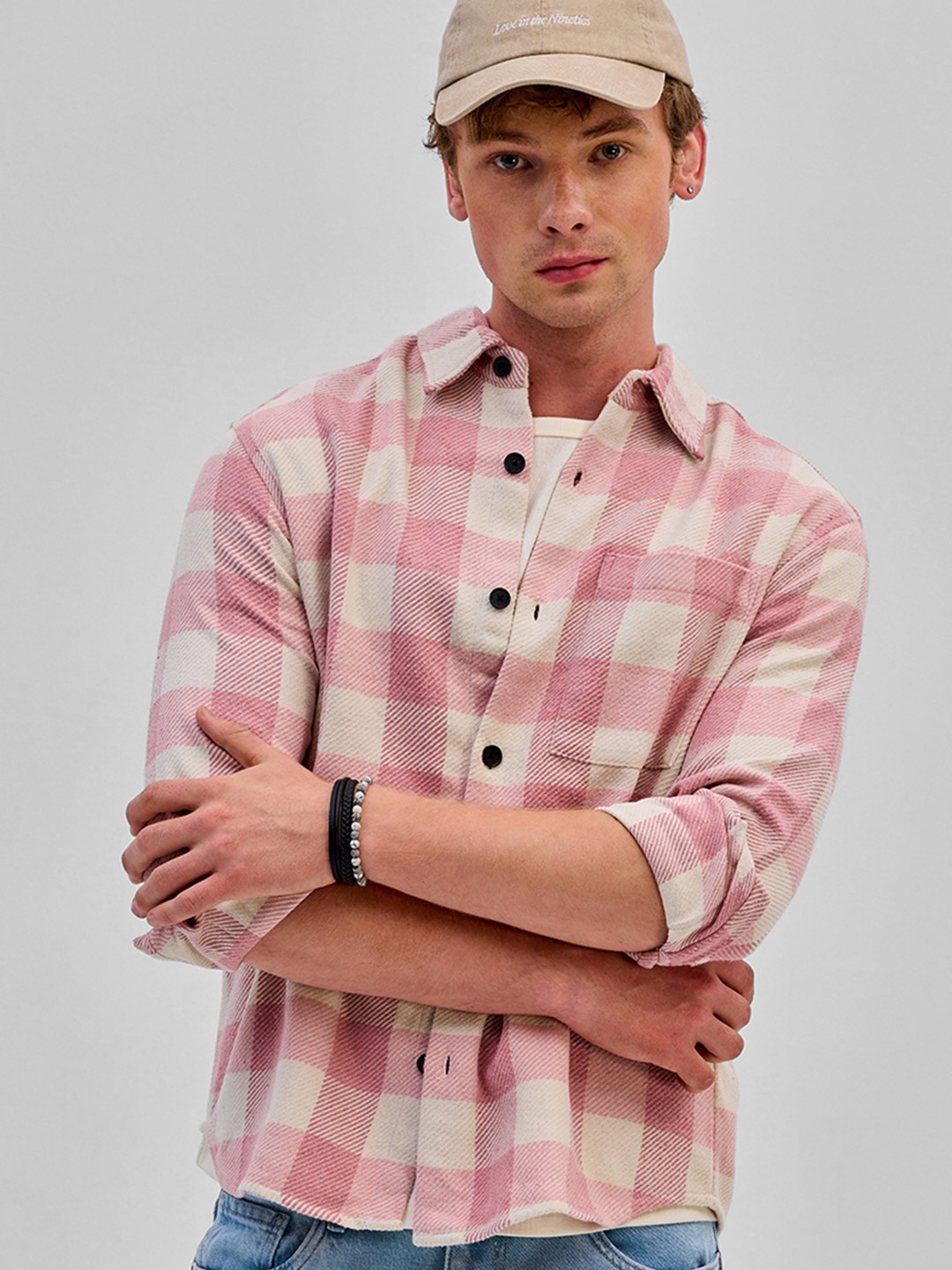 

Snitch Checked Relaxed Fit Shackets, Pink
