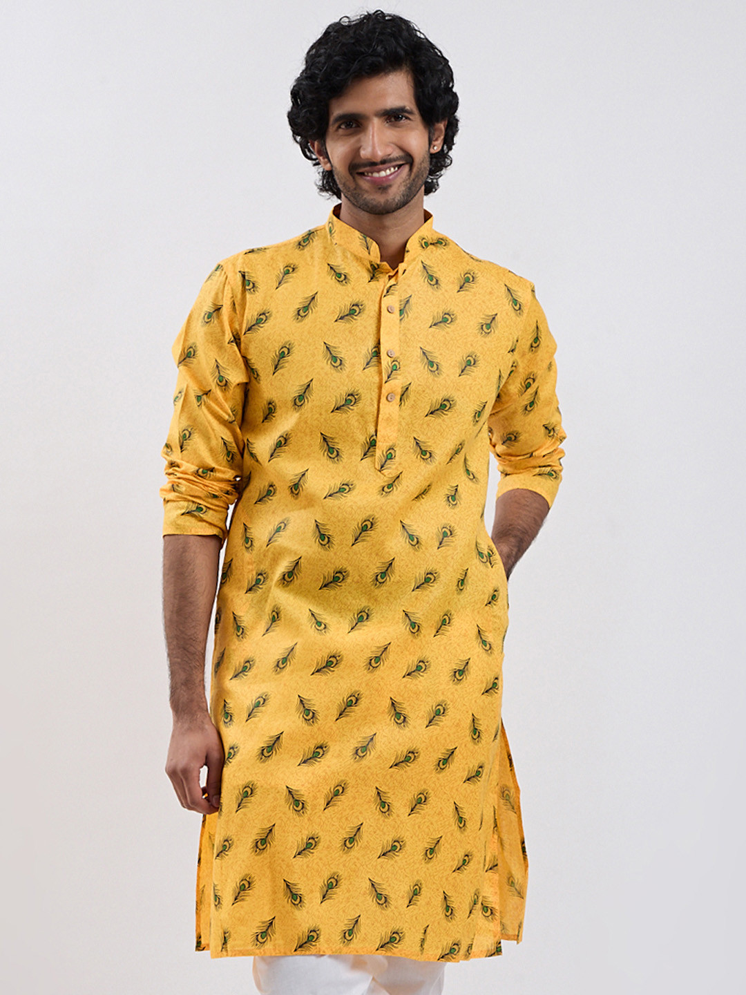 

VASTRAMAY Men Ethnic Motifs Printed Kurta, Yellow