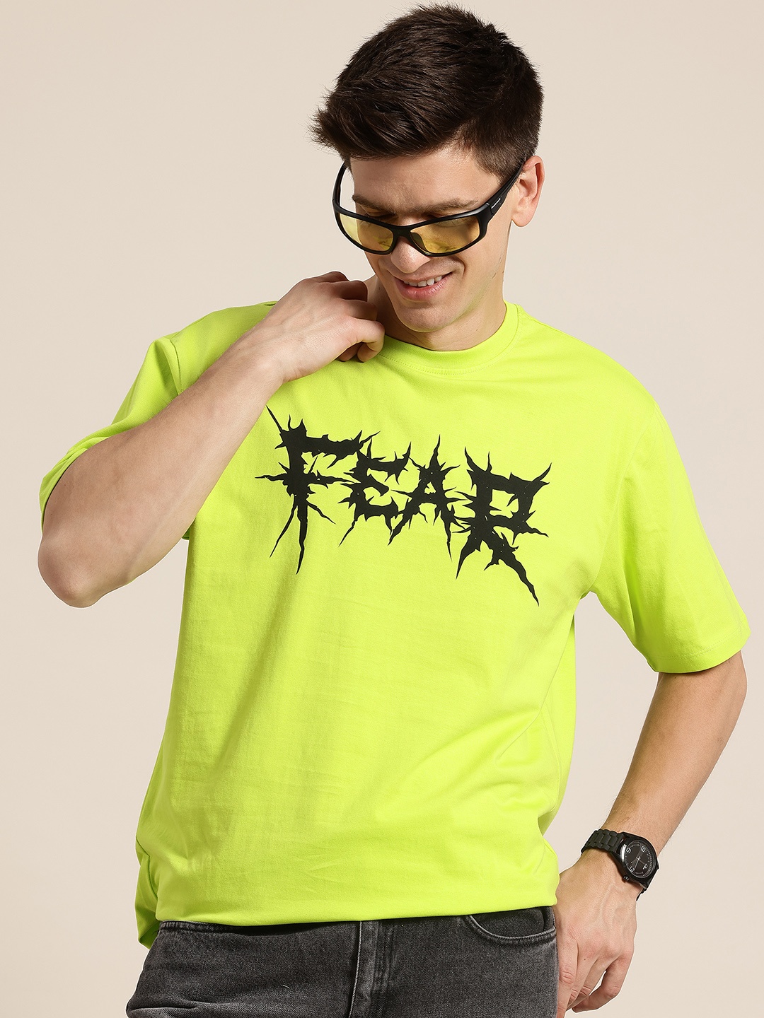 

HERE&NOW Typography Print Cotton Relaxed T-shirt, Lime green
