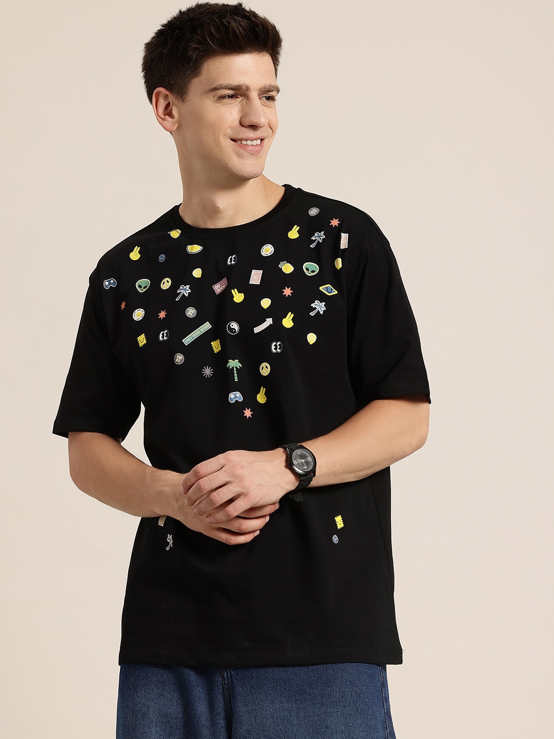 

HERE&NOW Conversational Print Relaxed T-shirt, Black