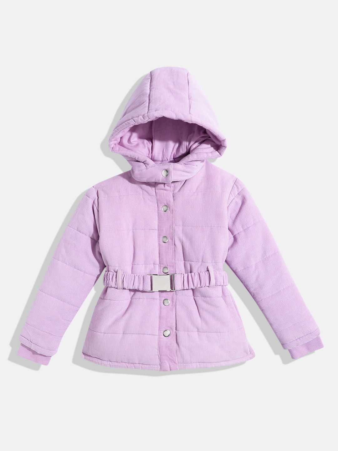 

HERE&NOW Girls Detachable Hood Padded Jacket with Belt, Lavender