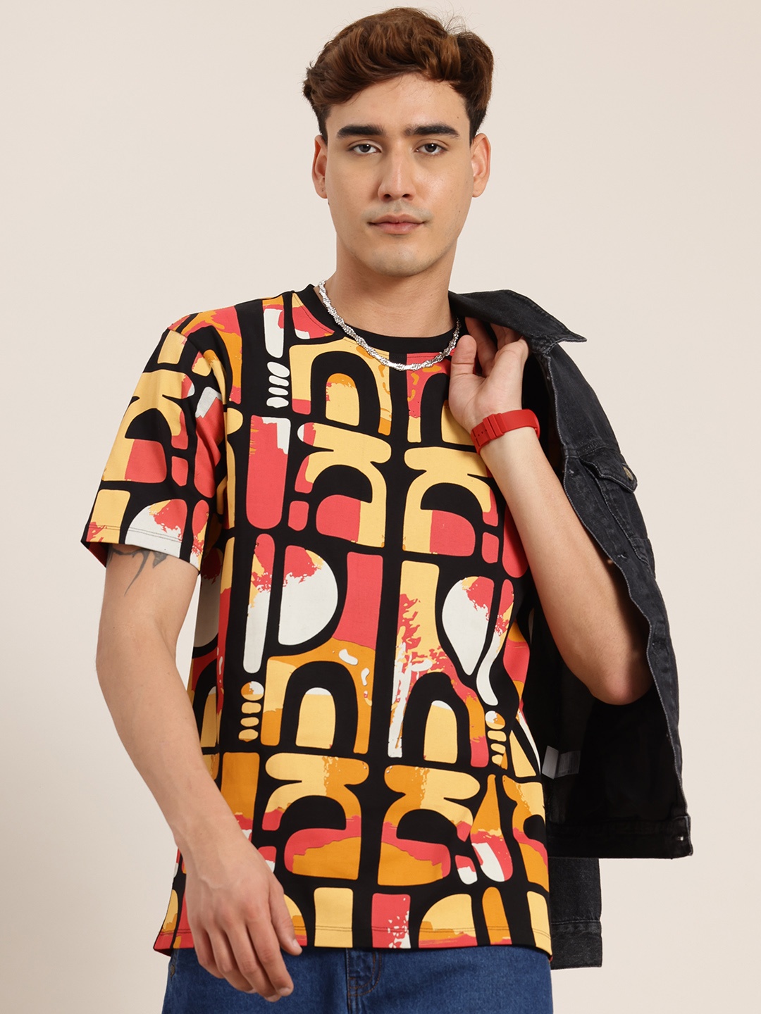 

HERE&NOW Men Printed Pure Cotton T-shirt, Black