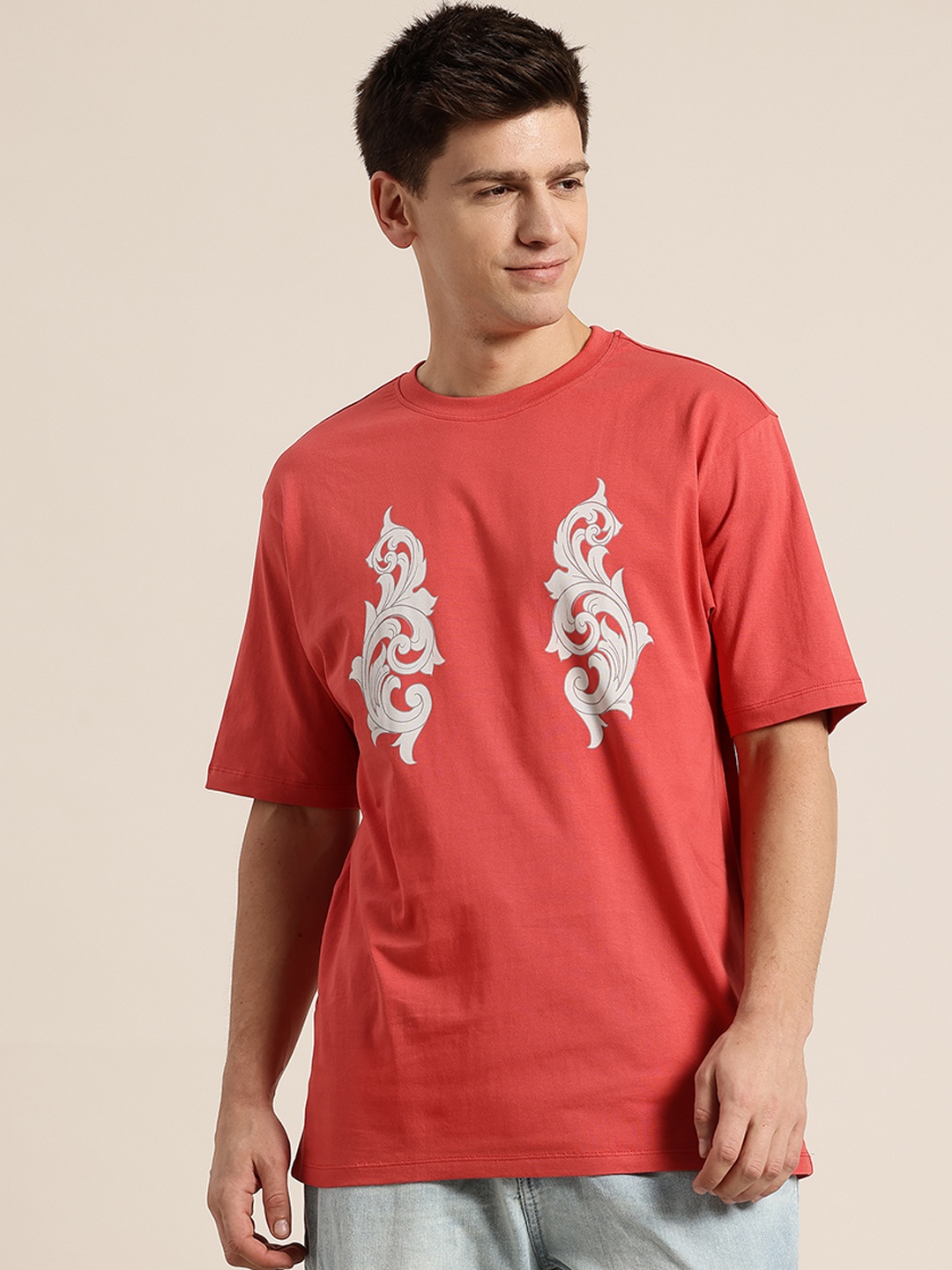 

HERE&NOW Ethnic Print Pure Cotton T-shirt, Red