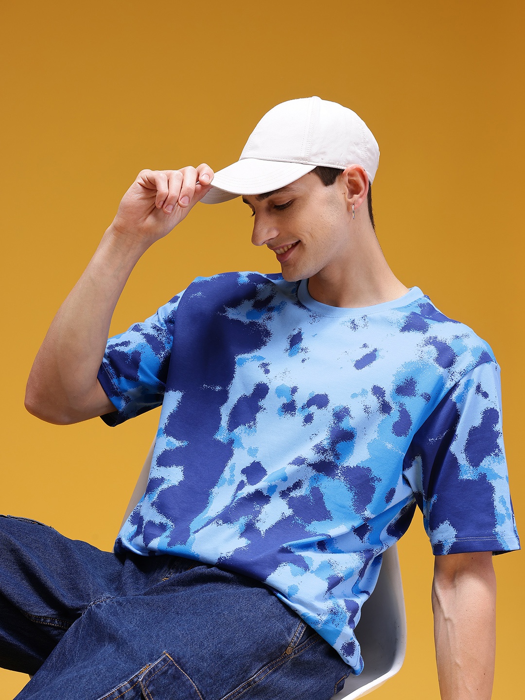 

HERE&NOW Printed Relaxed Pure Cotton T-shirt, Blue