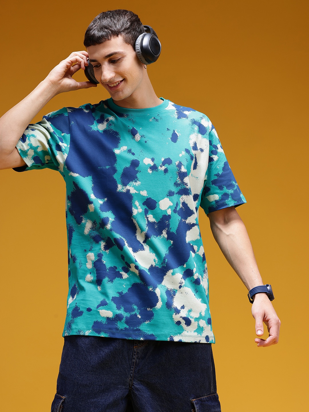 

HERE&NOW Printed Relaxed Pure Cotton T-shirt, Green