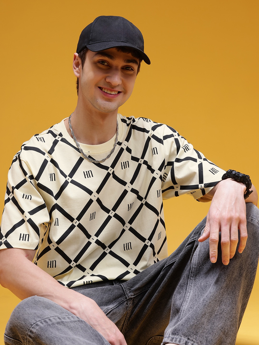 

HERE&NOW Printed Relaxed Pure Cotton T-shirt, Cream