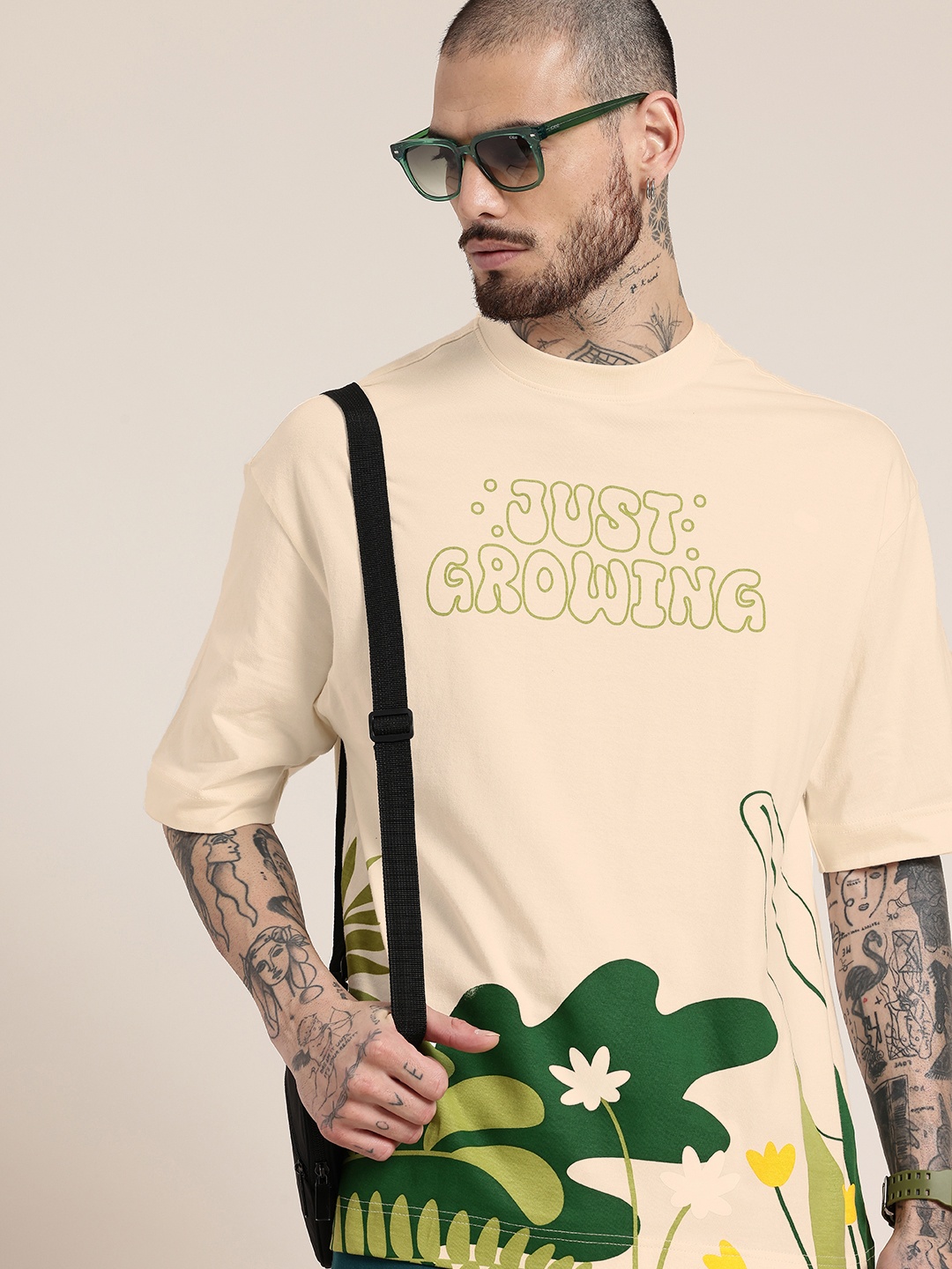 

HERE&NOW Art Infused Pure Cotton Graphic Printed Oversized T-shirt, Off white