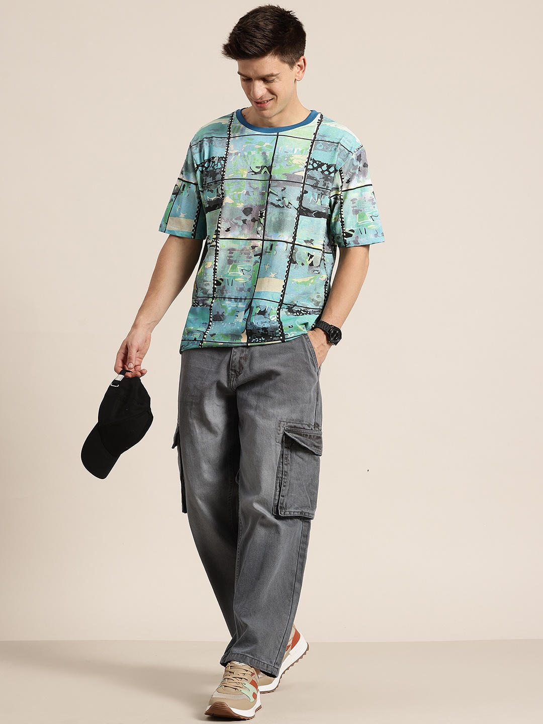 

HERE&NOW Abstract Print Pure Cotton T-shirt, Blue