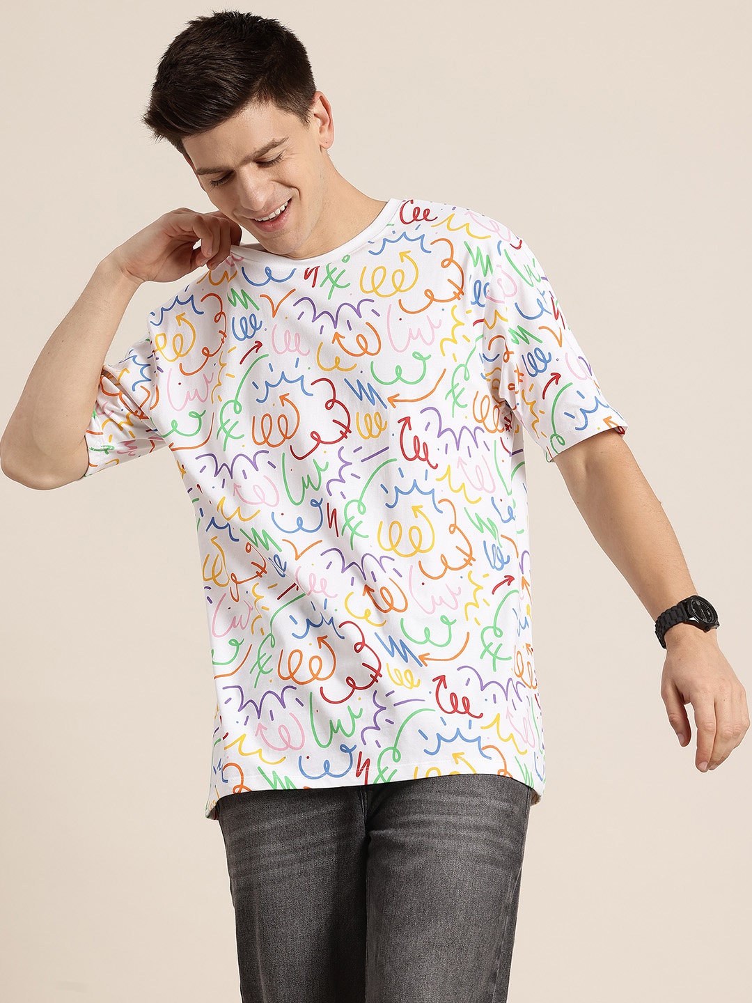 

HERE&NOW Printed Drop-Shoulder Sleeves T-shirt, White