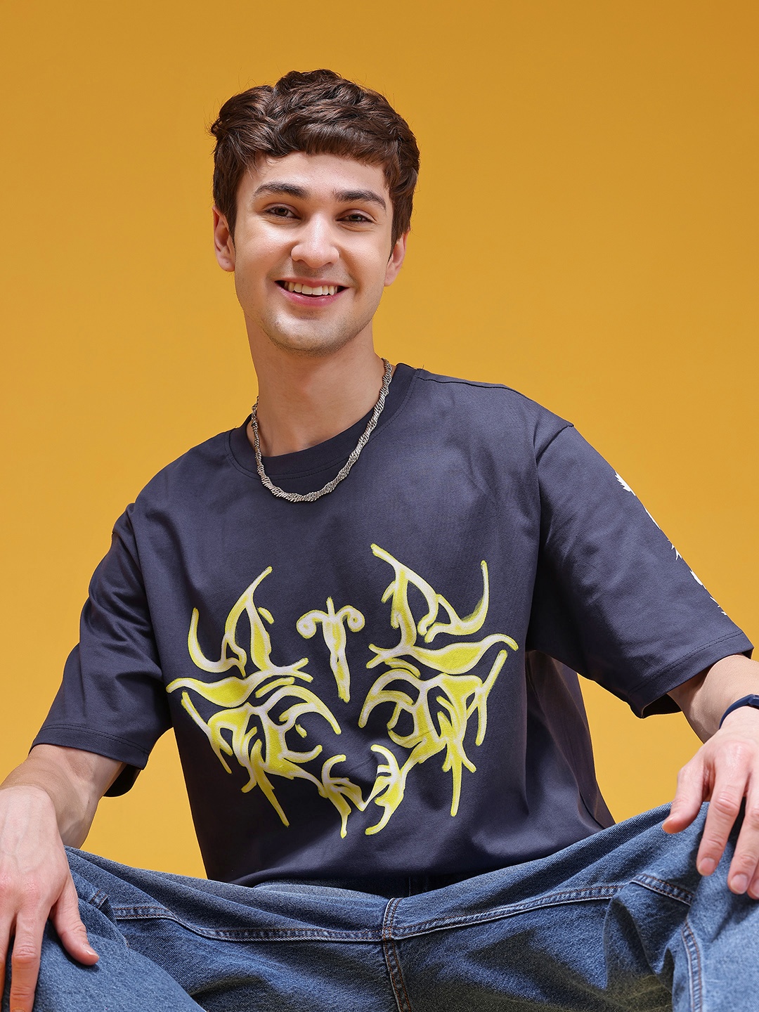 

HERE&NOW Printed Relaxed Pure Cotton T-shirt, Blue