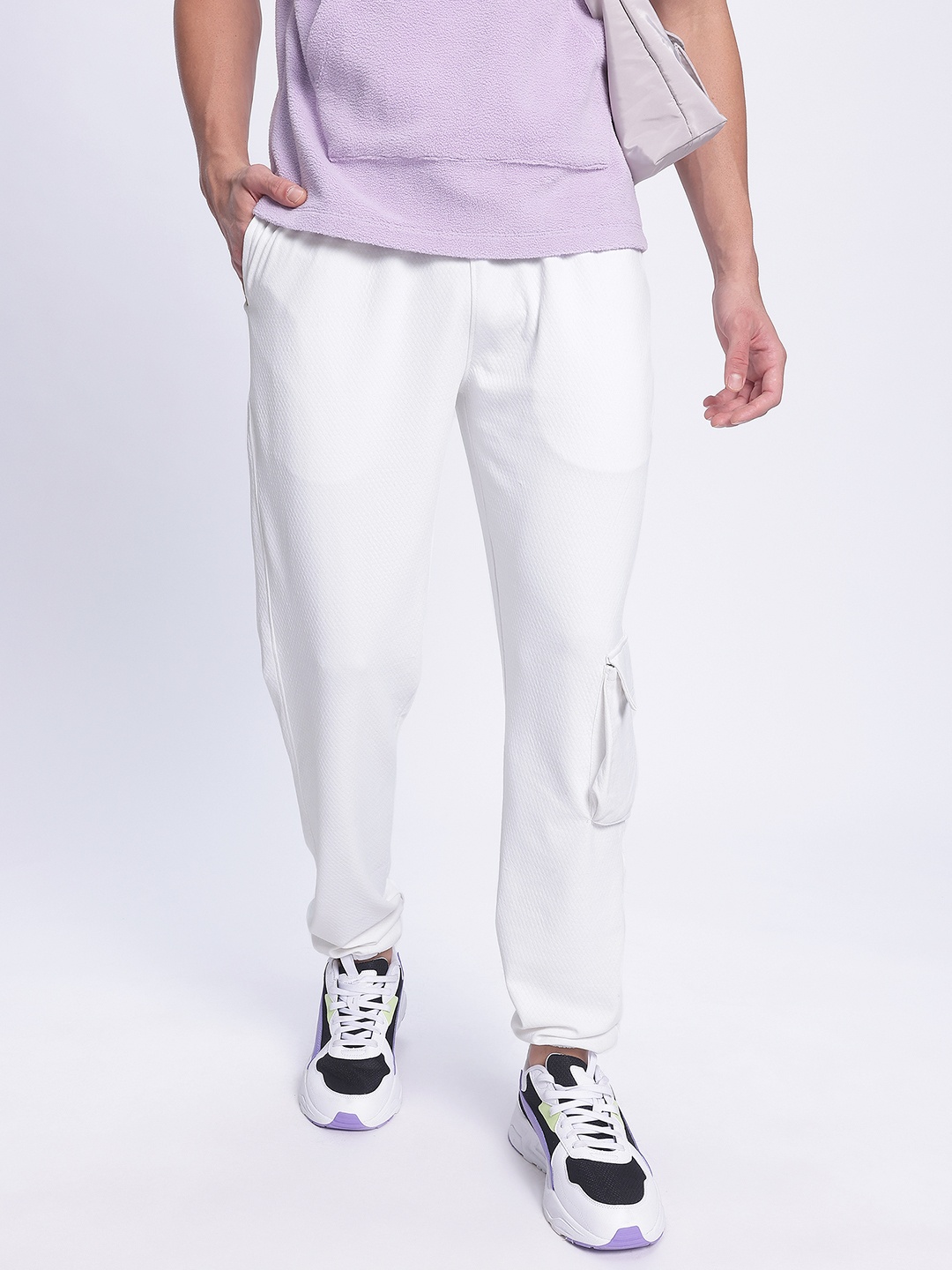 

glitchez Men City Cool Cargo Edge Regular Fit Joggers, White
