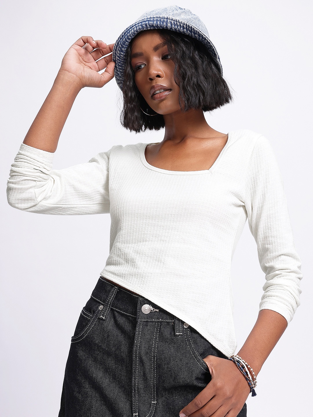 

glitchez Textured Statement Seersucker Top, White