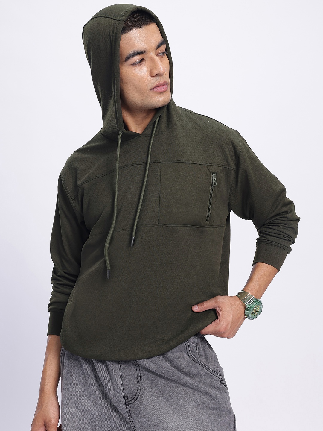 

glitchez Urban Escape Hooded Relaxed Sweatshirt, Olive