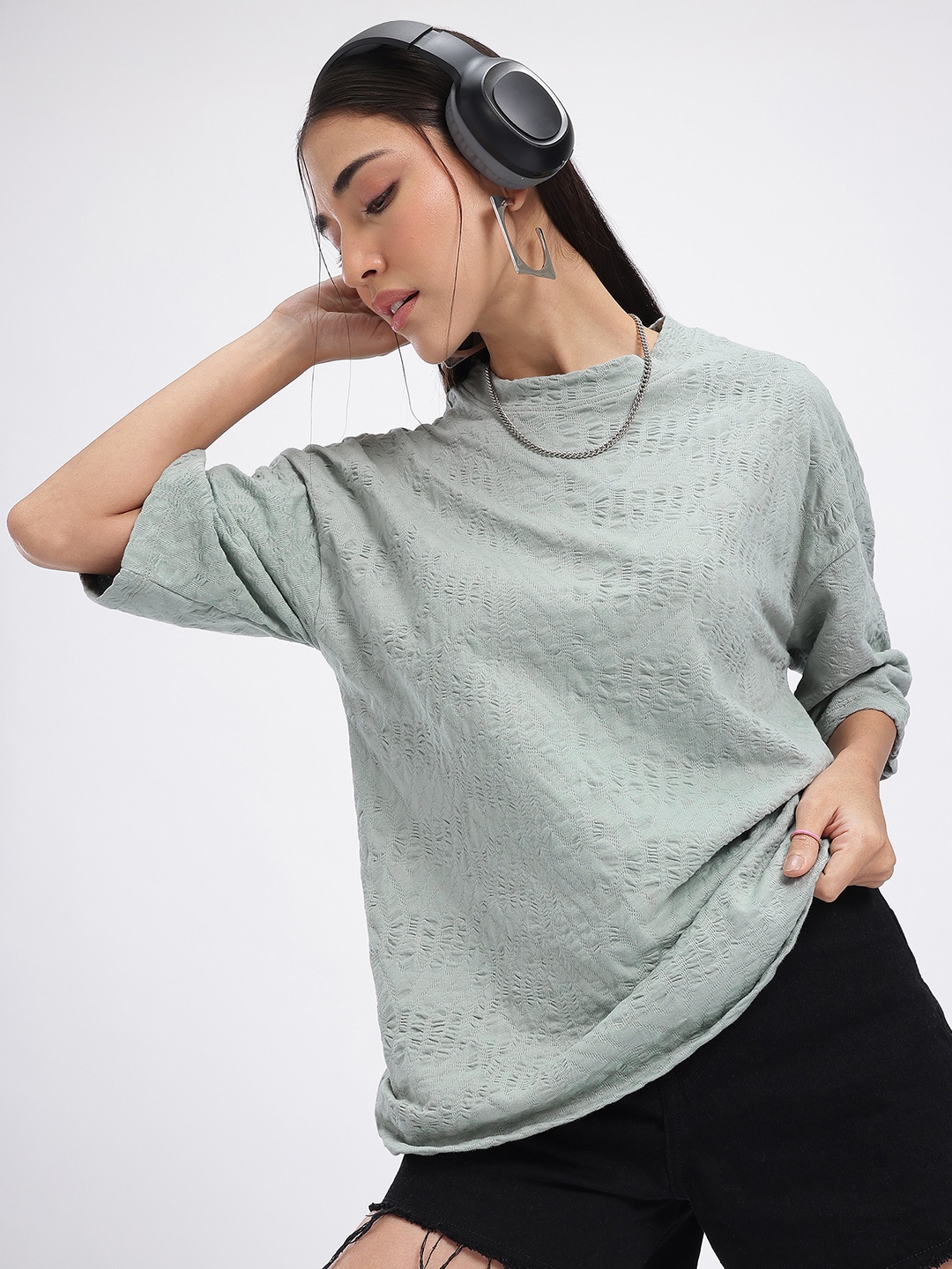 

glitchez Seersucker Style Self-Designed T-shirt, Green