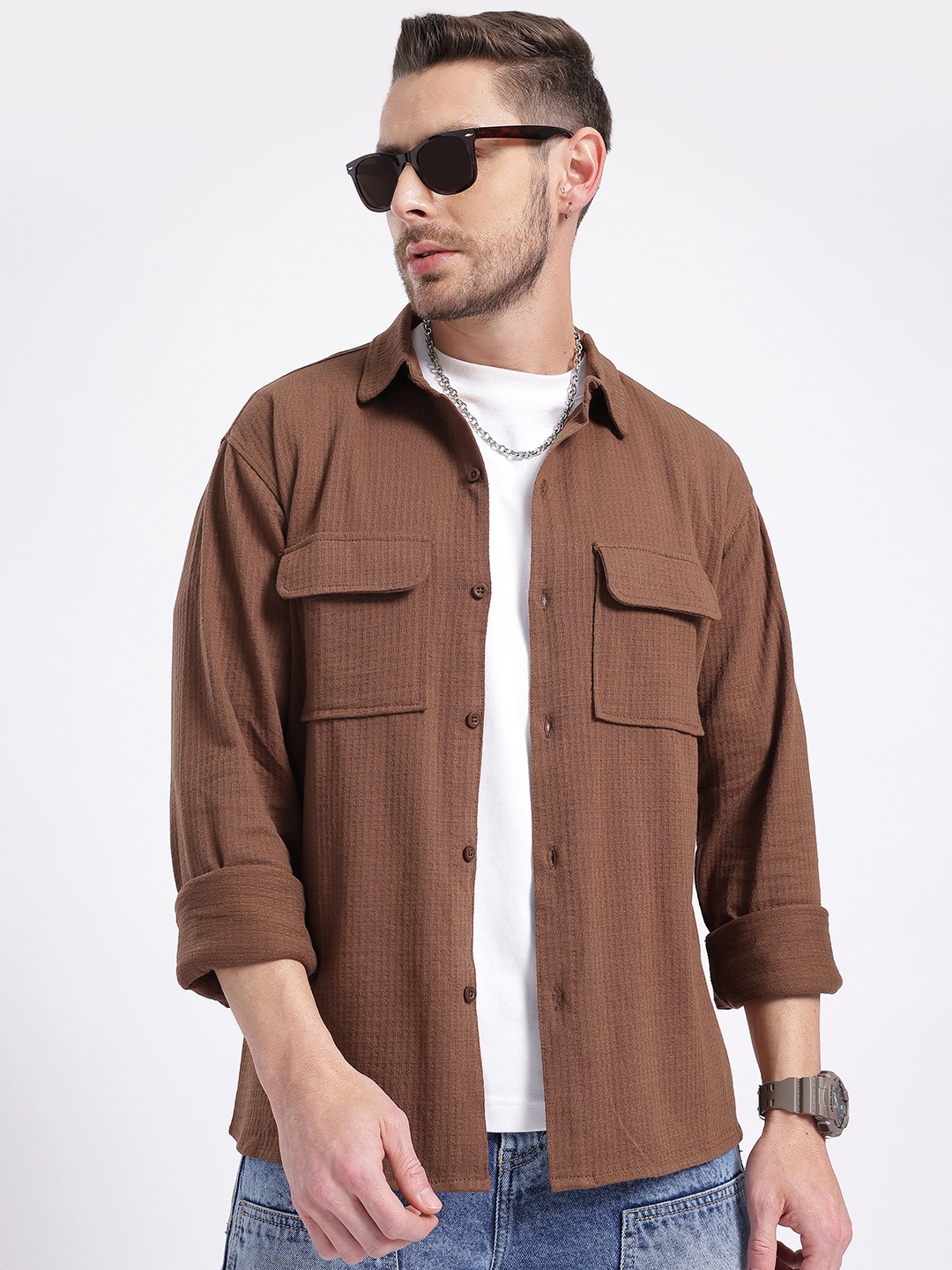 

glitchez Timeless Textures Pocket Detail Shirt, Brown