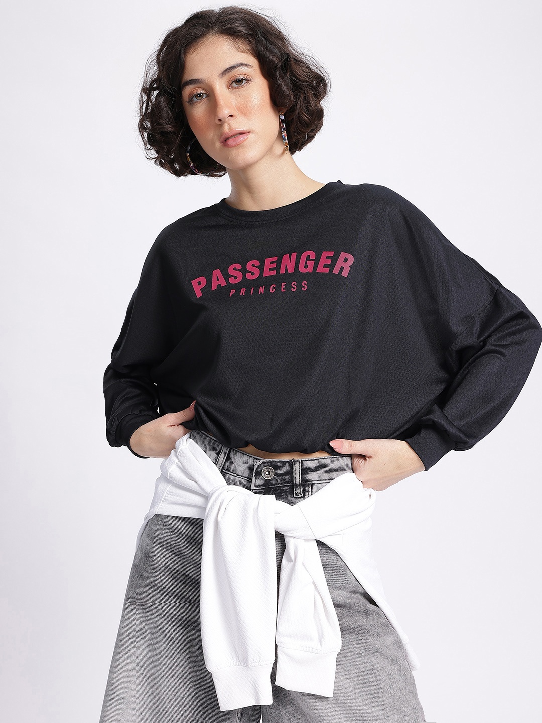 

glitchezglitchez Sassy Statement Self-Design Printed Cropped Sweatshirt, Black